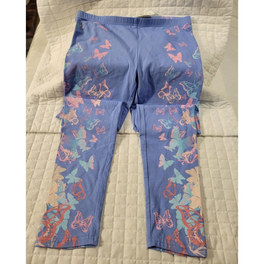 NWT Disney‎ Cinderella Girls XL Butterfly Print Leggings Pink Blue Glitter Girly